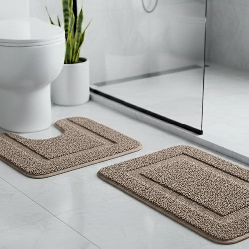 Cotton Anti-Slip Bath Mat Set with Contour
